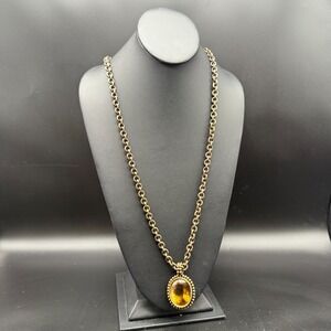 Stephen Dweck 1994 Vintage Bronze Toggle Necklace Citrine Pendant 32" Chain Sign